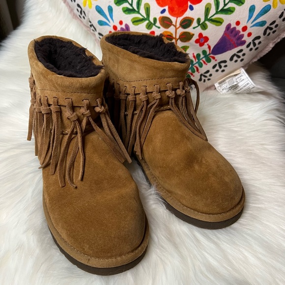 UGG Wynona Chestnut with Brown Lining Fringe Detail Ankle Boots - Picture 6 of 13